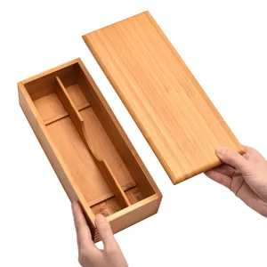 Boîte à baguettes en bambou de style japonais avec couvercle et rangement compartimenté