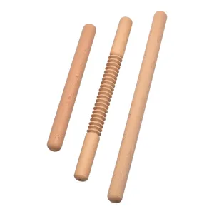 Set mattarelli in legno naturale, bastoncini di faggio lisci e scanalati per cucina e massaggio.