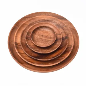 Ensemble de plateaux ronds en bois d'acacia style japonais pour dessert minimaliste