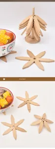 Wooden folding trivet creative placemat heat insulation mat Christmas tree table mat