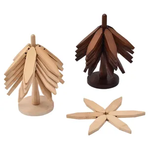 Wooden Christmas tree folding trivet heat insulation mat creative dining table kitchen pad.