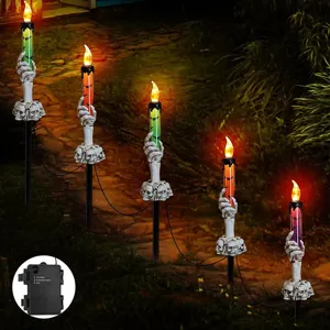Halloween Ghost Hand Candle String Lights Outdoor Yard Decor Skeleton Stake LED Flickering Candle Decoration For Garden Pathway