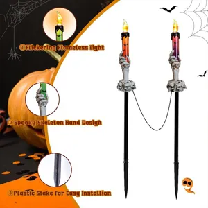 Halloween skeleton hand flameless candle stakes for spooky garden decoration