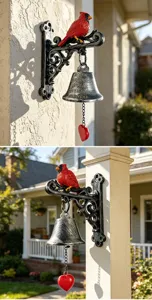 Decoratieve kardinaal herdenkingstuinbel met hartvormige hanger en gegraveerd metaal