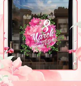 Dettaglio dell'adesivo floreale rosa per vetrine per la Giornata Internazionale della Donna