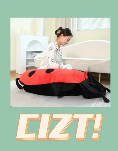 Cute ladybug plush toy lazy sofa pillow, soft stuffed cartoon insect doll for home living room decor.