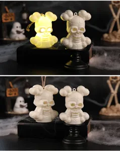 Comparaison détaillée de la veilleuse LED tête de mort Halloween en mode on et off