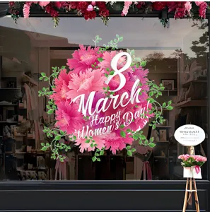 Adesivo floreale dell'8 marzo Festa della donna su una vetrina