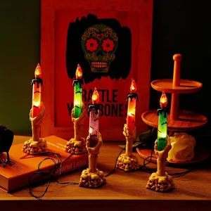 Set of 5 LED Halloween skeleton hand candle lights for festive outdoor decor