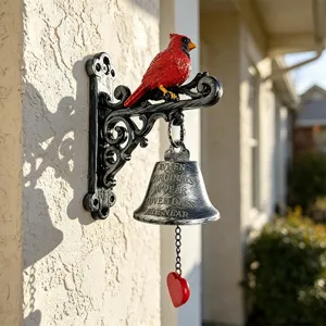 Kardinaalvogel Herdenkingstuinbel Vintage IJzer Hars Hangende Gong Met Rood Hart Pendentief Buiten Decoratie Cadeau
