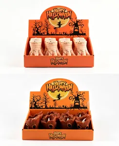 Detailed view of Halloween LED candles in ghost hand and tree monster shapes.