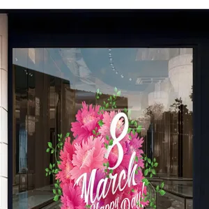 Vista dettagliata dell'adesivo per vetrine con fiori rosa per la festa della donna