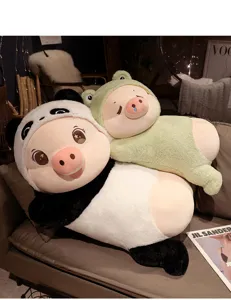 Lindo cerdo de peluche panda y rana, suave almohada para dormir muñeca regalo para niños.
