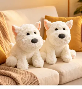 Cute white plush puppy dog stuffed animal soft toy for kids gift home decor detail shot