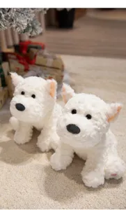 Cute white curly plush puppy toy glowing night light soft companion doll for kids gift