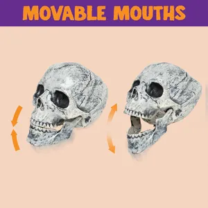 Detail of Halloween simulation skull with functional movable mouth mechanism