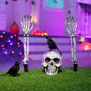 Halloween Realistic Skull Skeleton Hands Yard Stakes Black Crows Outdoor Garden Horror Decoration Haunted House Prop Collection