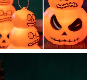 Gros plan détaillé de lanternes citrouilles LED brillantes pour décor d'Halloween