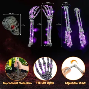 Halloween beleuchtetes Skelett 5-teilig mit lila LED-Lichtern für die Gartendeko