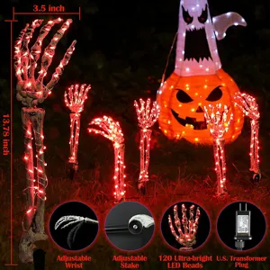 Dettaglio mani di scheletro luminose di Halloween con polso regolabile e spina US.
