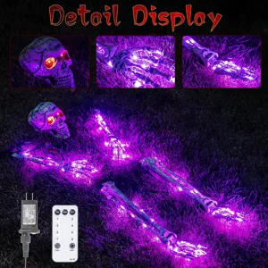 Halloween 5-teiliges Skelett-Set lila LED mit 8-Modus-Fernbedienung für den Garten.