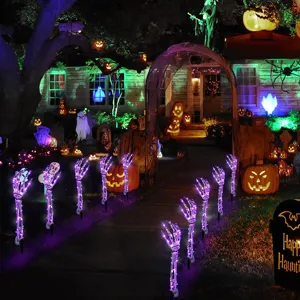 Mani di scheletro viola luminose per decorazione di sentieri e giardini per Halloween