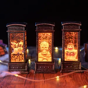 Lanterna a Cabina Telefonica Vintage per Halloween Luce Notturna LED Zucca Fantasma Scheletro Lampada ad Acqua Scintillante