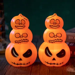 Lanterne Citrouille Halloween Lumière LED Empilée Trois Couches Lampe Décorative en Plastique pour Décoration de Fête de Bar Club