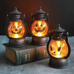 Lanternes citrouilles vintage Halloween avec lueur LED chaude pour l'ambiance.