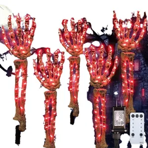 Set di 5 mani di scheletro luminose per Halloween picchetti da giardino con telecomando LED