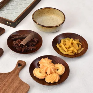 Natural Jujube Wood Round Snack Dish For Home Soy Sauce Vinegar Seasoning Plate Small Dish Kitchen Tableware