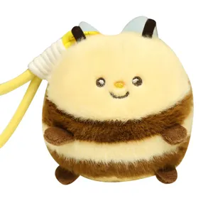 Cute bee plush toy keychain, soft stuffed animal bag pendant and adorable key ring accessory.