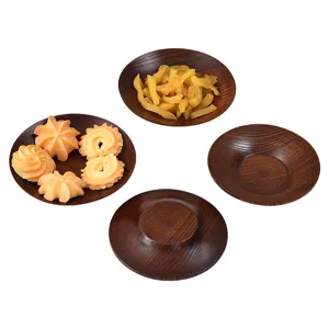 Jujube wood round snack dish set, creative wooden dipping sauce plate for kitchen home dining.