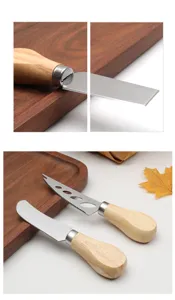 Edelstahl Kaese Messer Set mit Holzgriff fuer Kueche Backen Butter Marmelade Schneiden Detailansicht