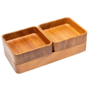 Ensemble de plateau de service en bois d'acacia, idéal pour snacks, fruits et tasses de thé.
