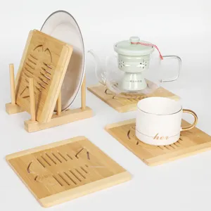 Bambus hohles Tischset Set mit Tellerregal Untersetzer Isoliermatte für Heimküche.