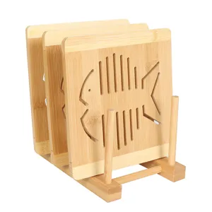 Bambus hohle Hitzeisolierung Matte Set mit Halter, langlebige Holz Kuechen Topfuntersetzer.