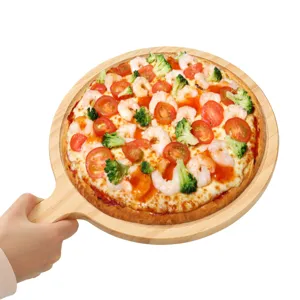 Runde hölzerne Pizzaschaufel mit Griff Serviertablett für Brot Obst Käse Pastete.