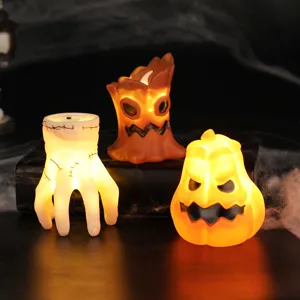 Halloween Decorative LED Ghost Hand Pumpkin Night Light Spooky Vinyl Electronic Candle Lamps For Bar Haunted House Party Ornament