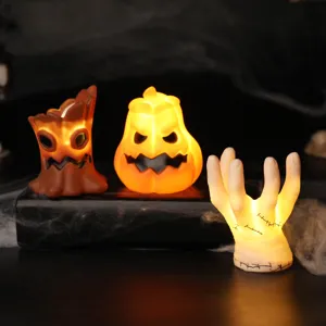 Spooky Halloween LED night lights set with ghost hand, pumpkin, and monster tree designs