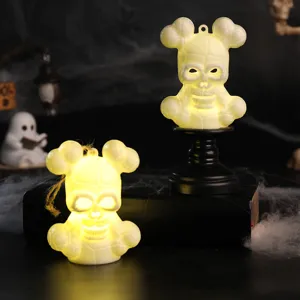Veilleuse LED tête de mort Halloween avec lueur jaune pour décoration de fête à thème