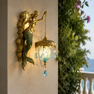 Europäischer Retro Meerjungfrau Wandlampe Dekorative Harz Fee Leuchte Vintage Gold Figur Statue Wandbehang Für Wohnzimmer Schlafzimmer