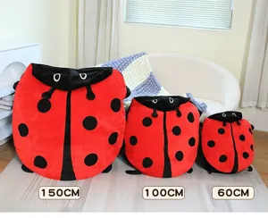 Cute ladybug plush pillow and soft bean bag chair for home decoration and kids cozy resting.