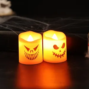 Two pack Halloween LED electronic tea lights with scary ghost faces for party decor