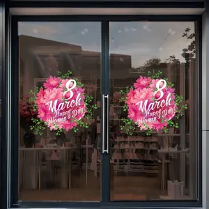 Adesivi per finestre 8 marzo festa della donna con fiori rosa per vetrine negozi vetro