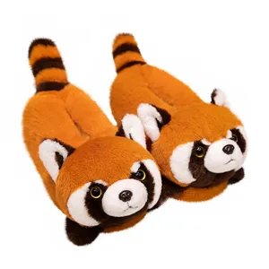 Winter Warm Pluche Katoen Pantoffels Leuke Cartoon Wasbeer Vos Dier Binnen Huis Dikke Zool Antislip Paar Schoenen