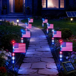 Solar LED Amerikanische Flagge Lichter Outdoor Garten Deko Wasserdicht Unabhängigkeitstag Patriotische Landschaftsstecker Leuchten