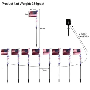 Solar-LED-US-Flaggenleuchten für den Garten Unabhängigkeitstag Dekoration 8er-Set 69cm hoch