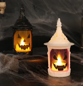 Farolillos LED decorativos de calabaza de Halloween en blanco y negro con efecto vela