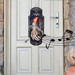 Timbre de Halloween con mano de esqueleto y ojo brillante para decoración de terror